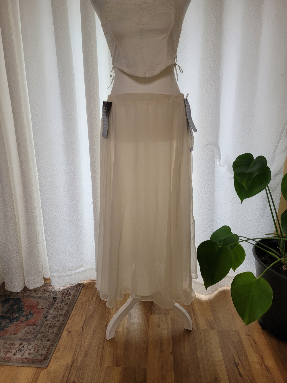 VTG Patra Cream Maxi Skirt with Sheer Layered Panels